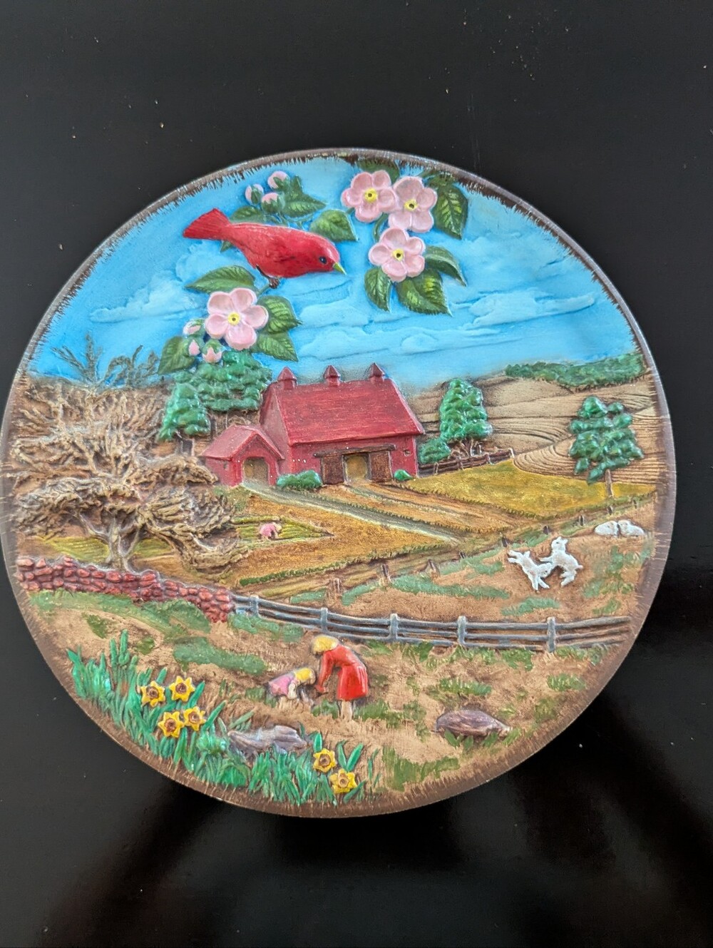 Byron Molds 3D Ceramic Wall Hanging Plate 1980 Farmhouse Spring 10" Vtg